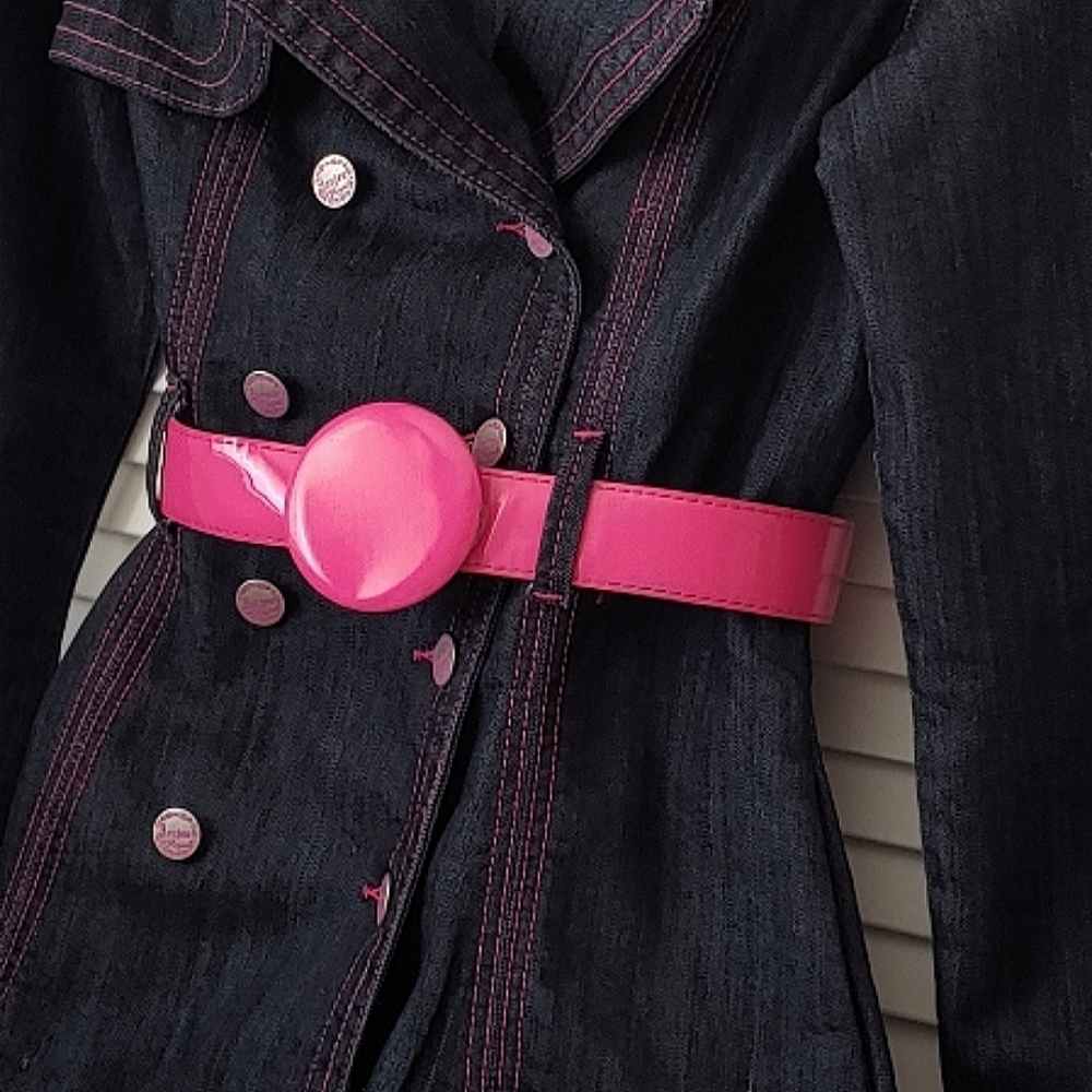 Jou Jou Double Breasted Denim Jacket w Pink stitch